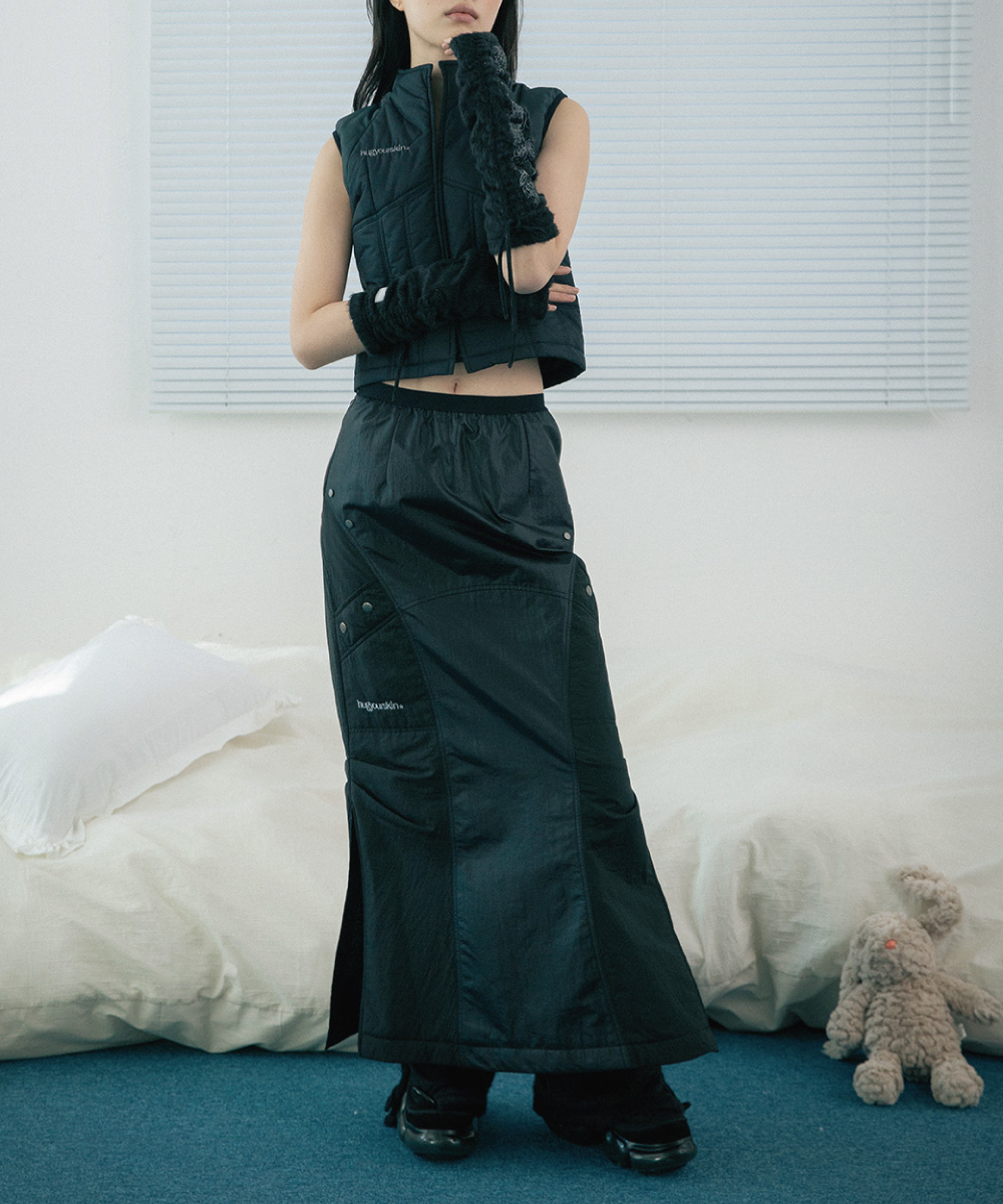 Panelled mermaid long skirt (Black)