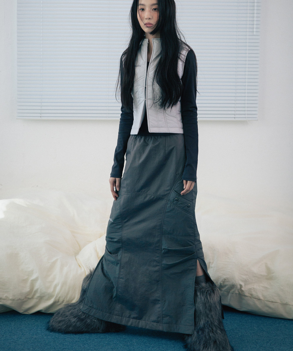 Panelled mermaid long skirt (Dark gray)
