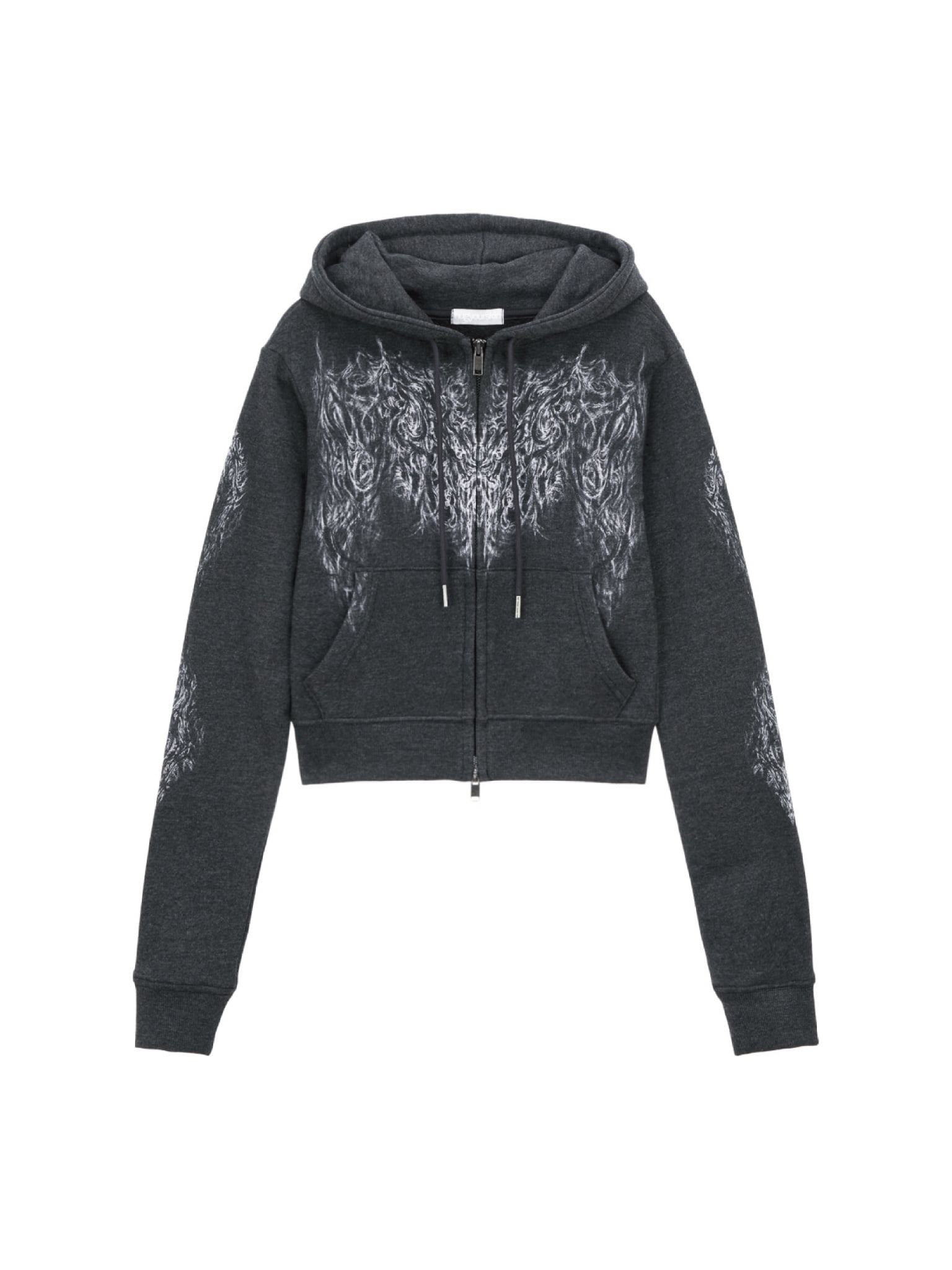 Skully cropped hoodie zip-up (Melange black)