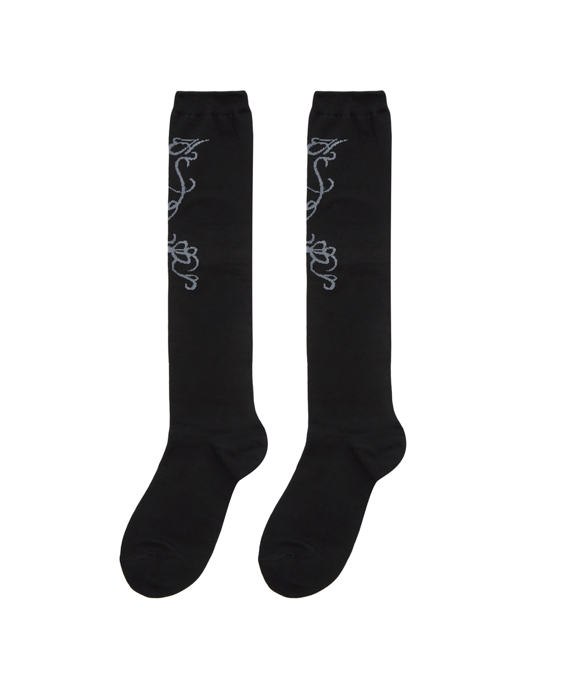 Front printed knee socks (black)
