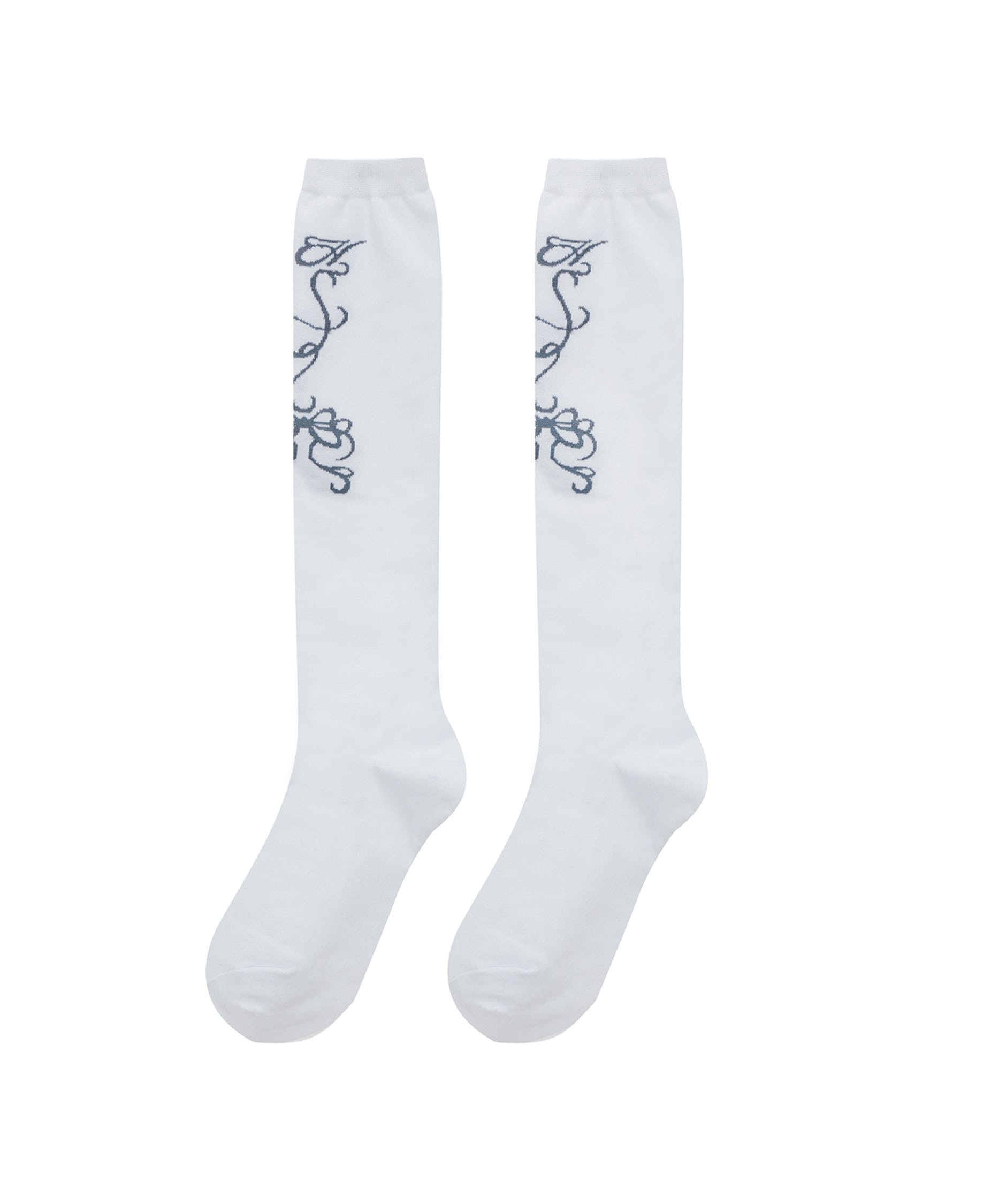 Front printed knee socks (white)